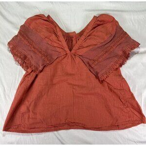 Old Navy Women's Blouse Size Medium Orange Crochet Flutter Sleeve Swing Top